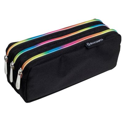 Trousse rectangulaire Rainbow - 3 compartiments - noir - Exacompta