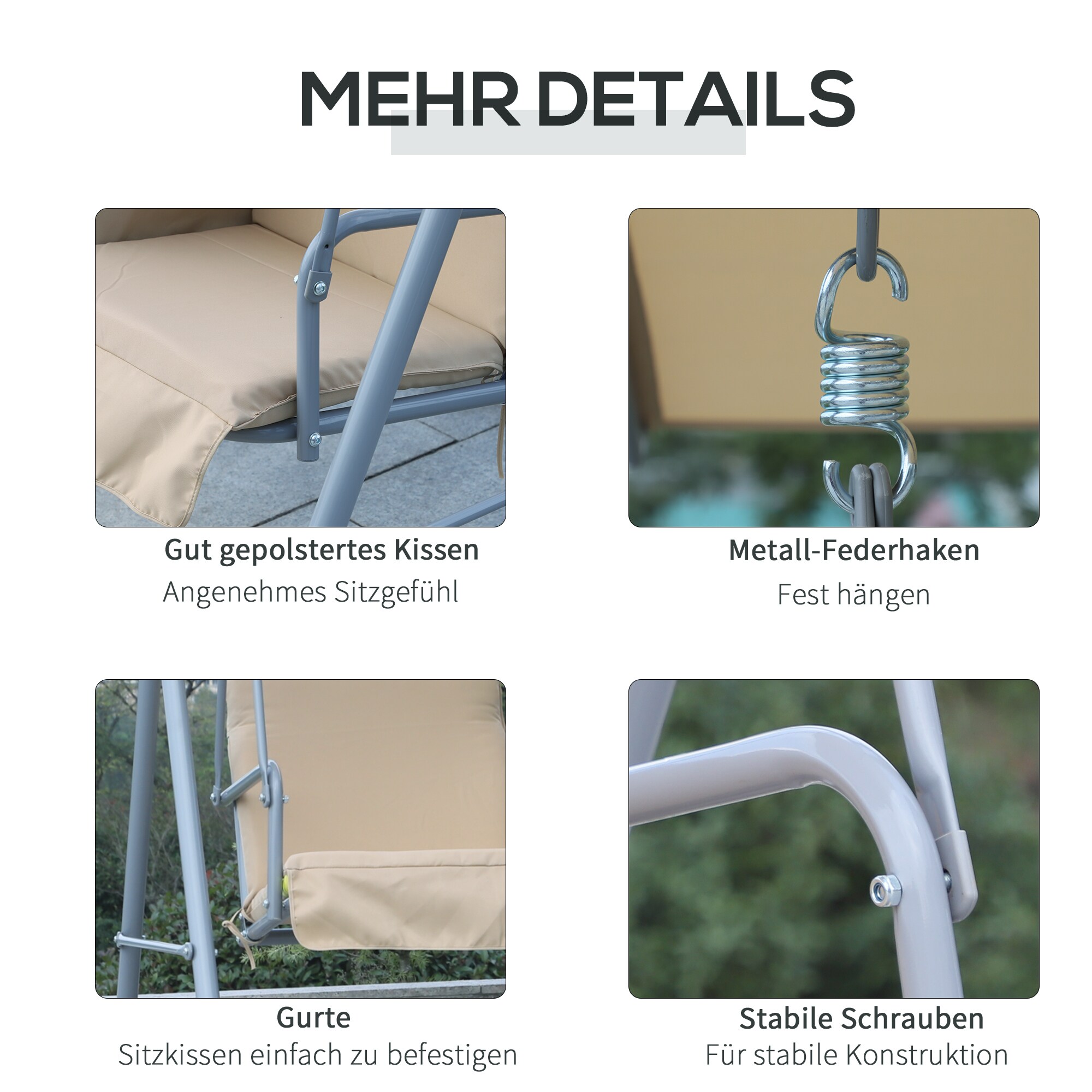 Outsunny Gartenschaukel mit Sonnendach 170 x 110 x 165 cm (LxBxH)