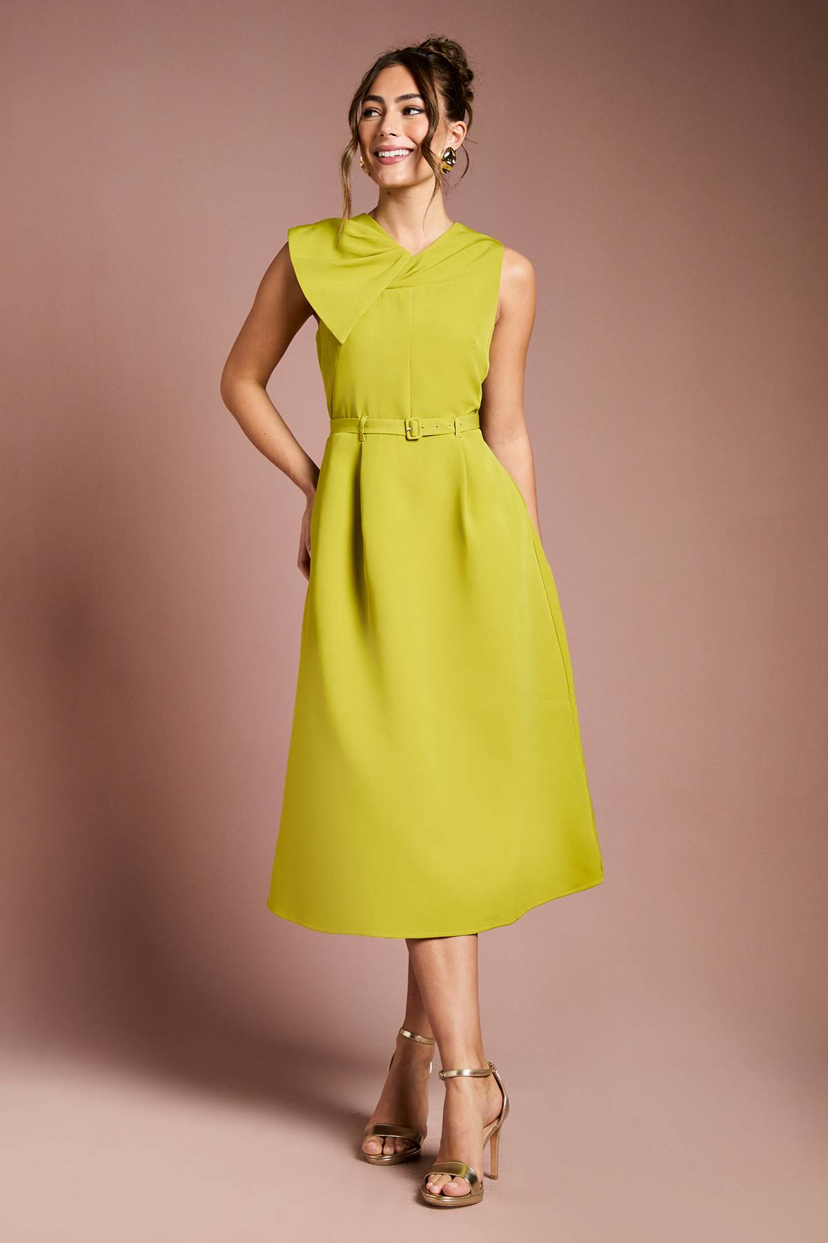 Coast Robe Midi en Crêpe Ceinturée avec Détail Nœud