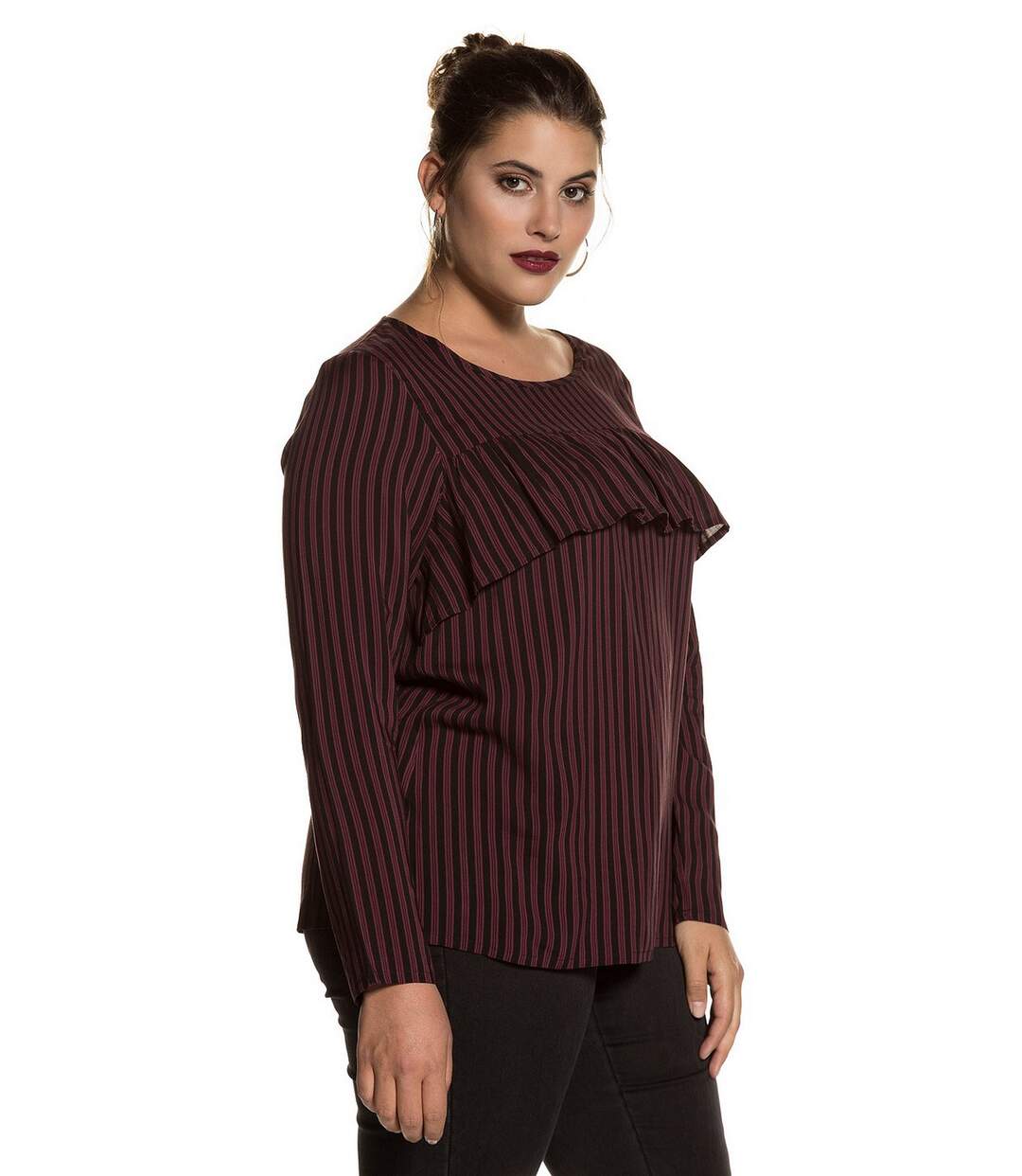 ULLA POPKEN Blouse à rayures multicolore, encolure ronde, manches longues