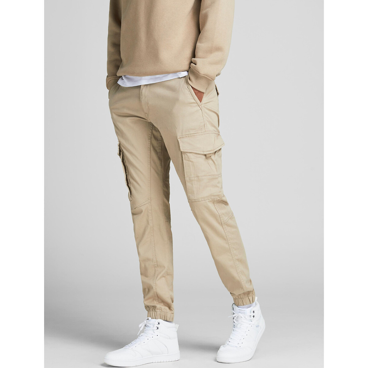 JACK & JONES<br>Calça cargo, modelagem slim stretch Paul Flake