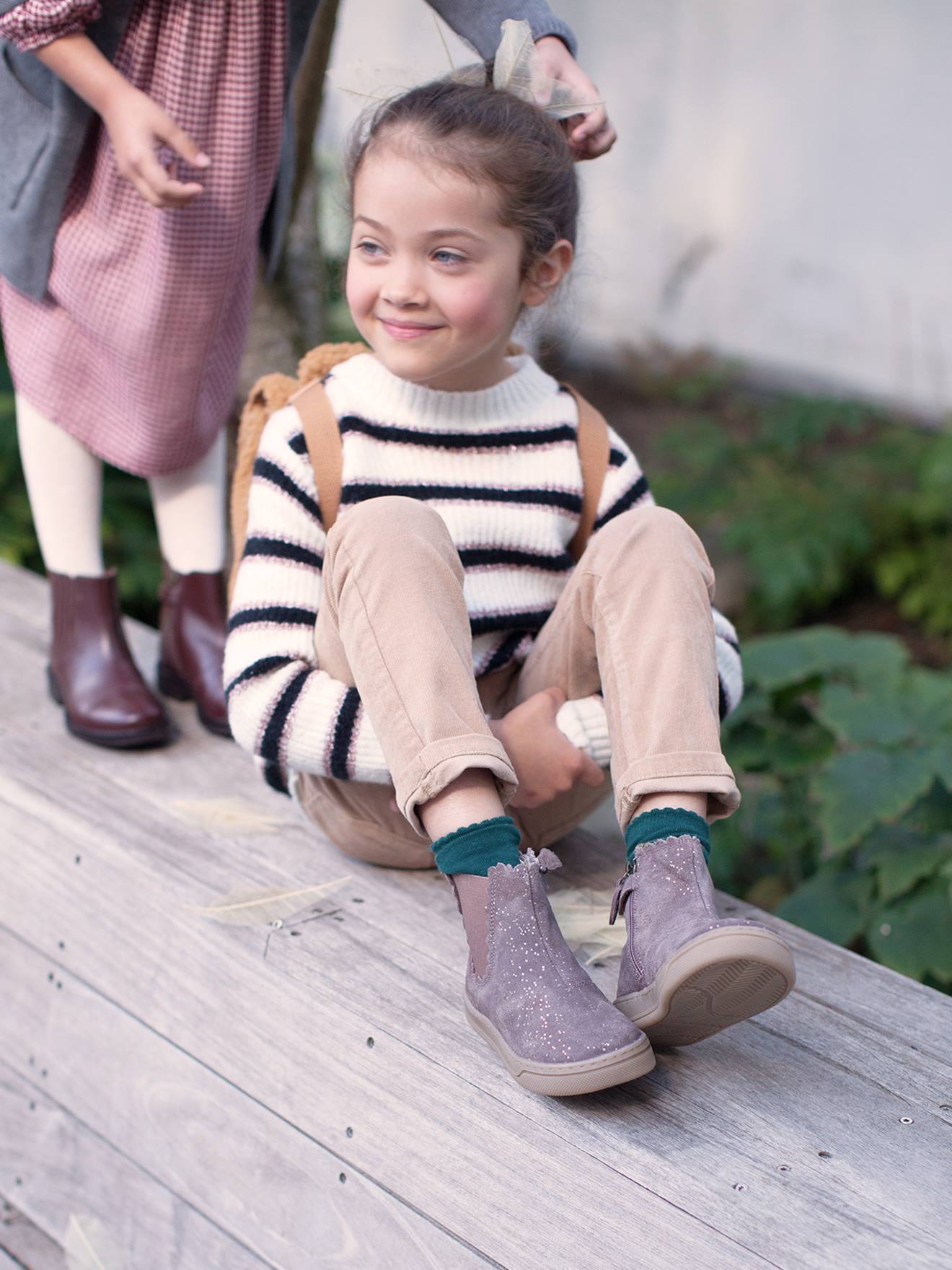 Botas de cano curto com elástico e zíper, para meninas, azul escuro liso