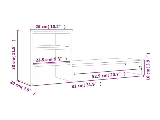 Support de moniteur Blanc 81x20x30 cm Bois de pin solide