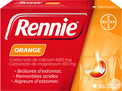 Rennie Orange Brûlures D'Estomac Et Remontées Acides 36 Comprimés À Croquer