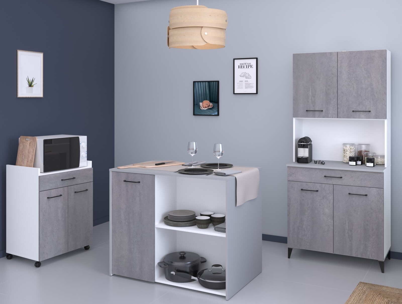 3-teiliges Buffet Set MALICE 5 - Betonoptik-weiß