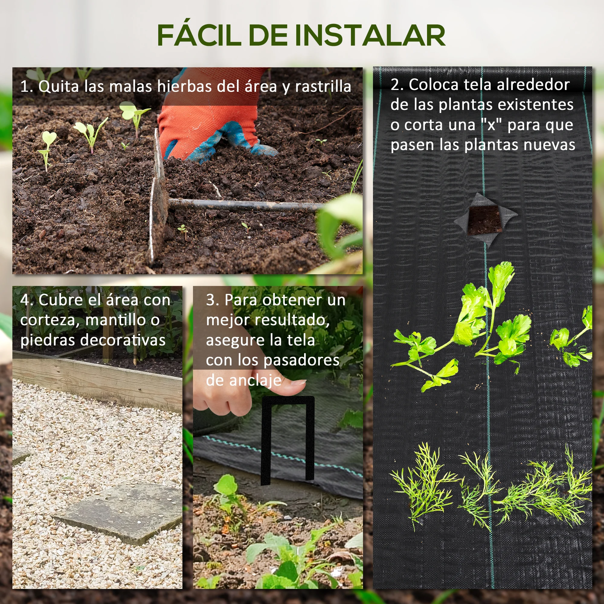 Tecido preto Outsunny para controle de ervas daninhas em jardins.