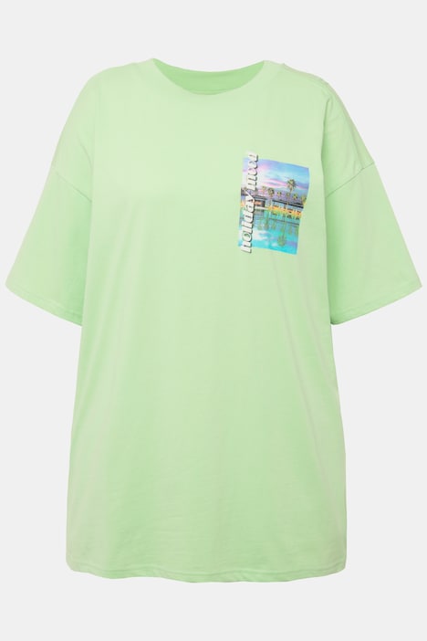 Oversize-Shirt, Palmenprints, Rundhals, Halbarm, Unisex
