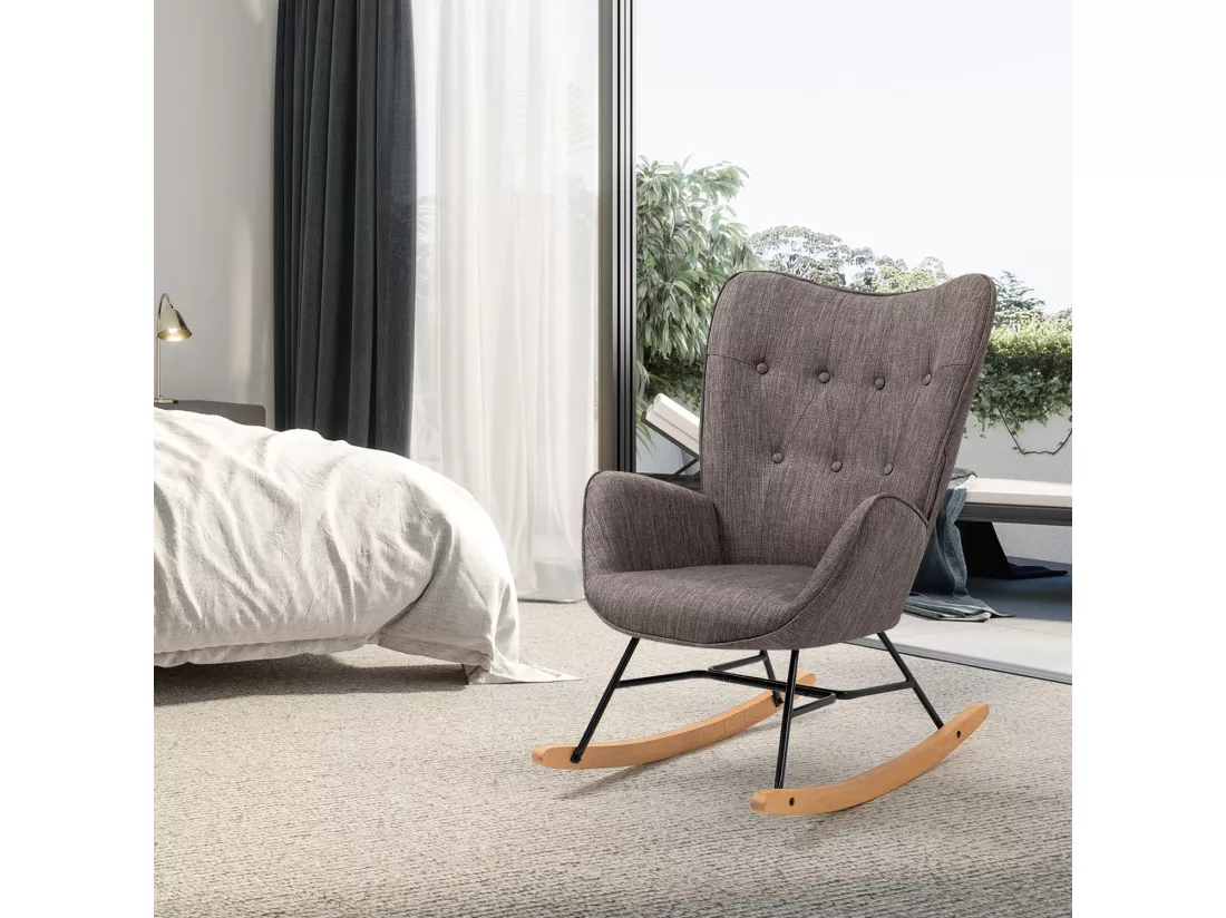 MEUBLES COSY Fauteuil à Bascule Allaitement Rocking Chair Scandinave Chaise Loisir Revêtement en Tissu avec Pieds en Bois Massif pour Salon, Chambre, Le balcon, Gris Foncé