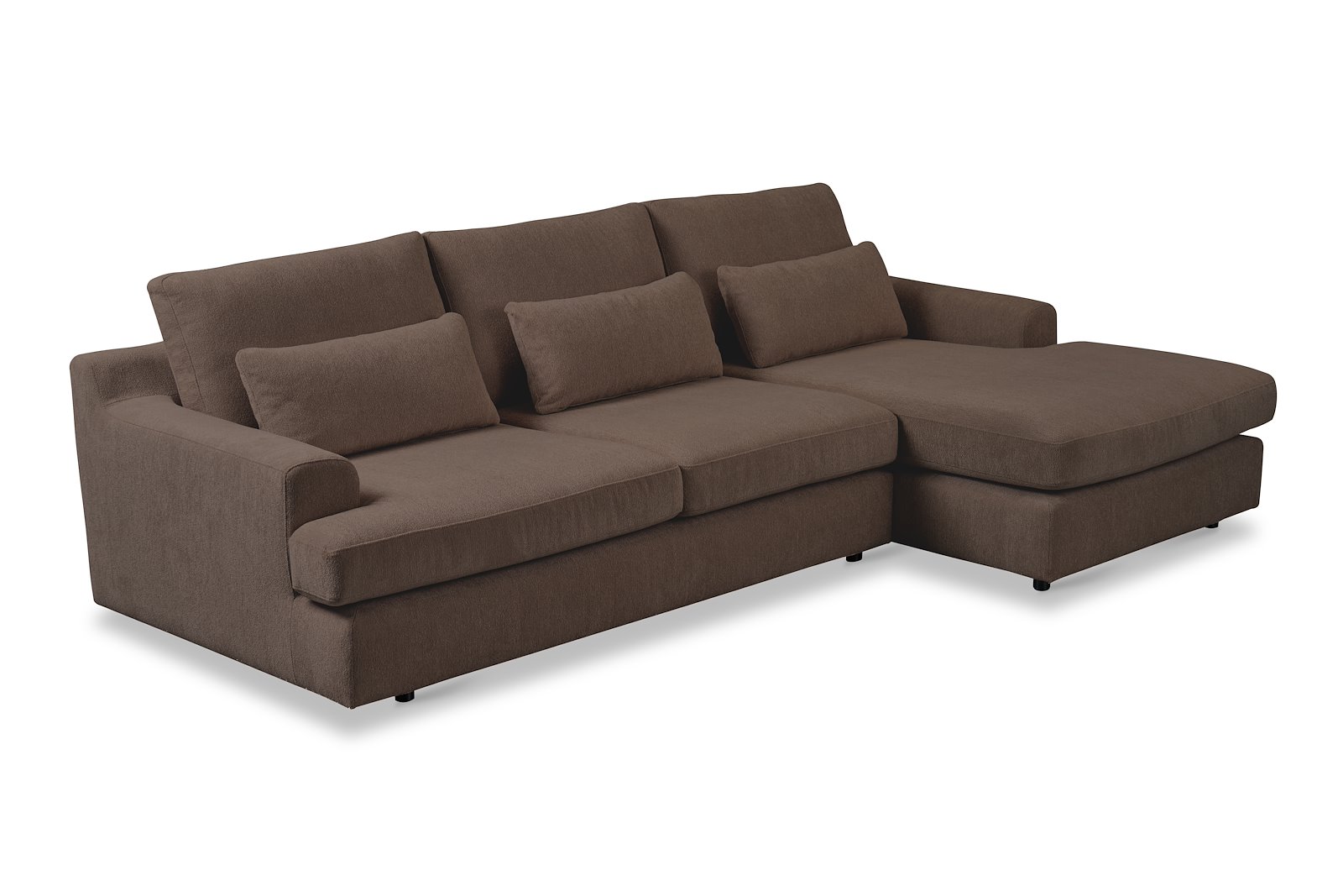 Roma Sofa 2,5-seter med sjeselong høyre. Tekstil Raven 45 Brown med sorte ben