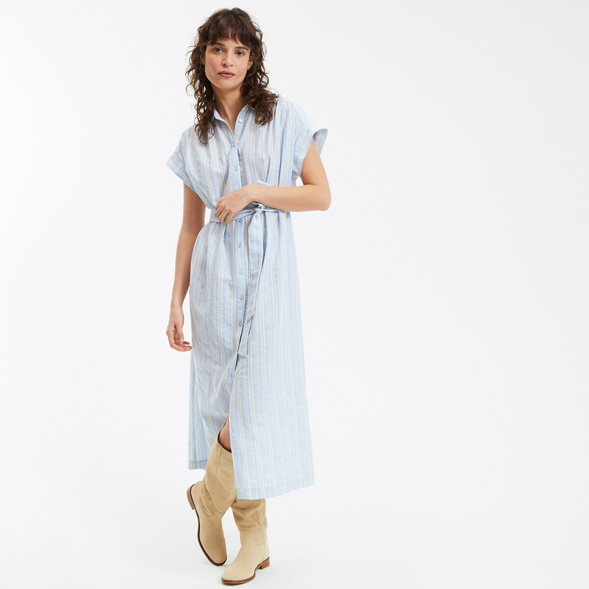 COLEÇÃO LA REDOUTE<br>Vestido longo listrado, mangas curtas