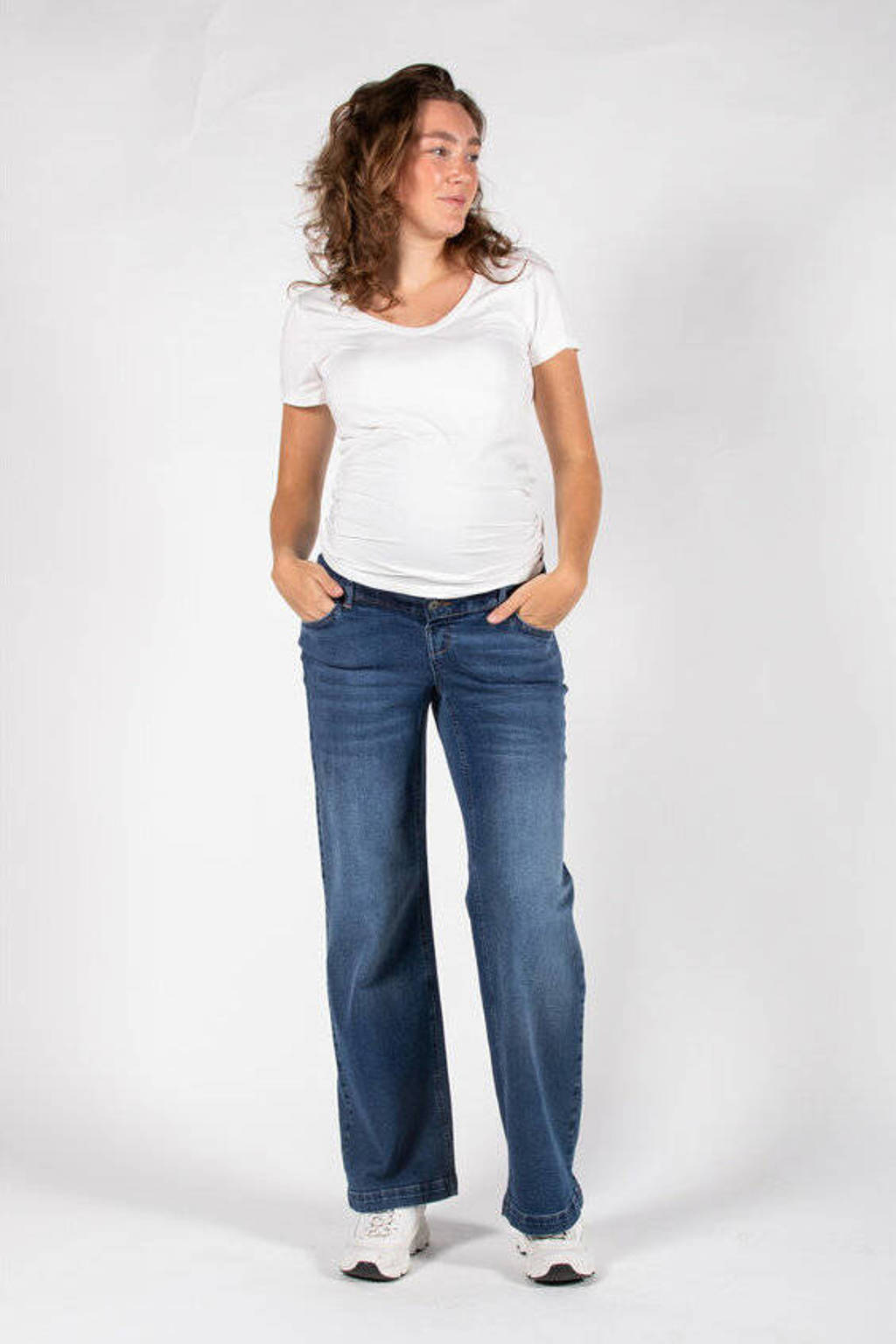 LOVE2WAIT low waist zwangerschaps wide leg jeans stonewashed