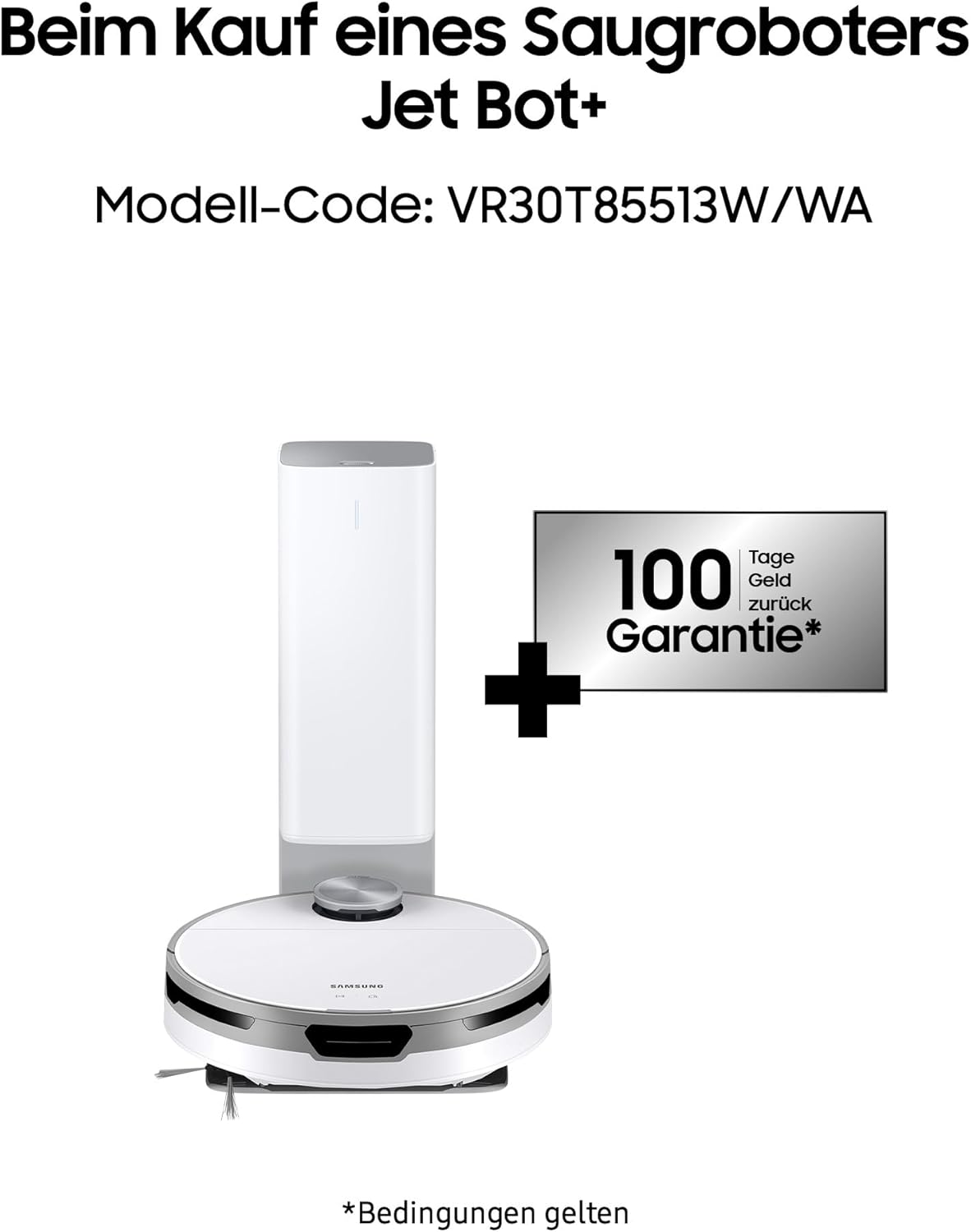 Samsung Jet Bot+ VR30T85513W/WA Saugroboter, 5 W Saugleistung, 0,3 ℓ, Clean Station, LIDAR Sensor, Smart Control, Digital Inverter Motor, Misty White
