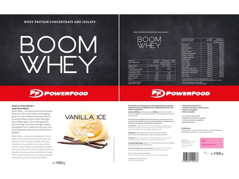 PowerFood One Pulver One Boom Whey Vanille 1000 g Whey Pulver Supplement