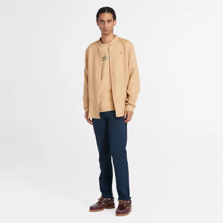 Chemise en lin Mill Brook à col Mao pour homme en jaune