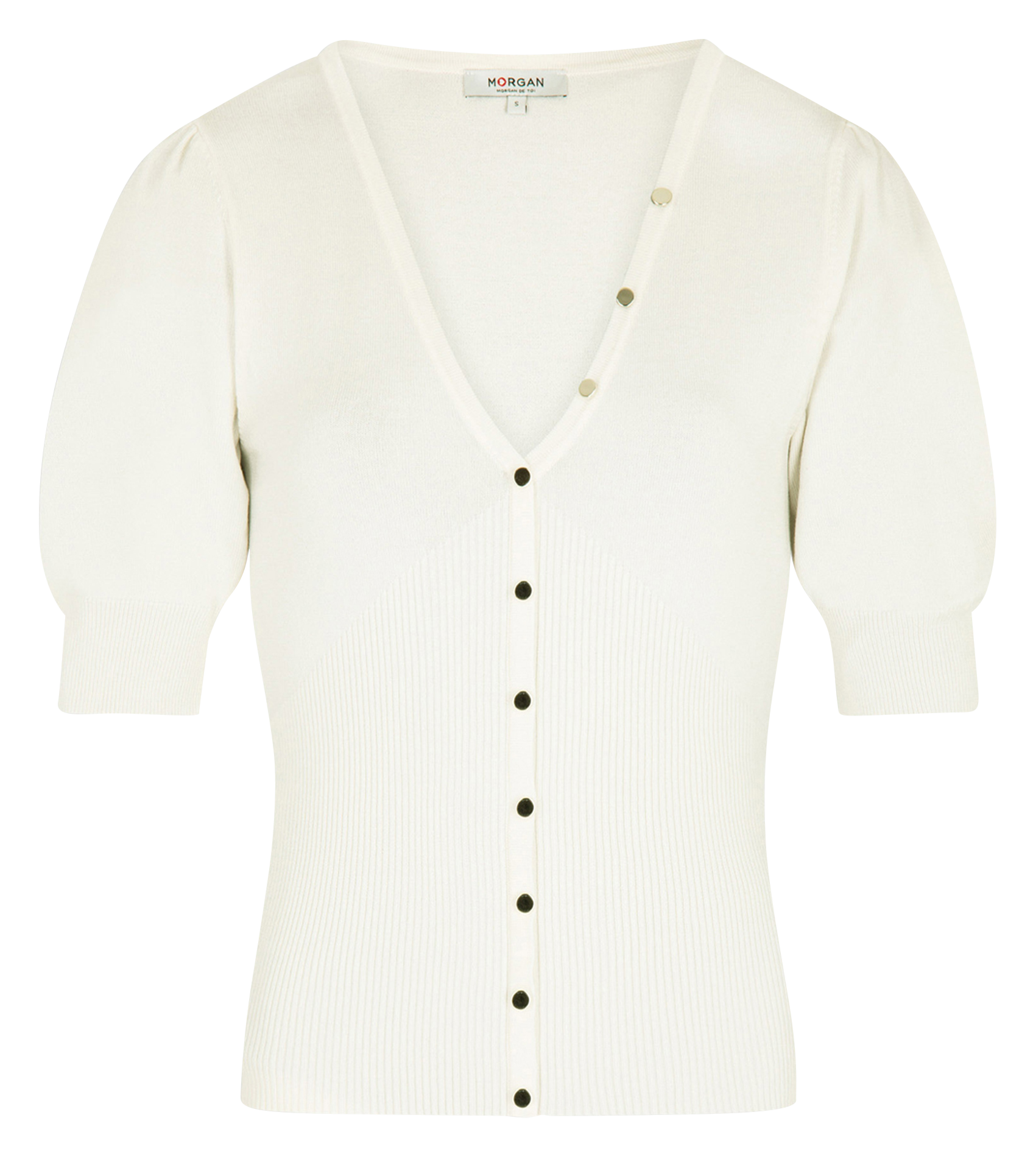 MANIHI - Pull ajusté manches courtes boutonné | Beige