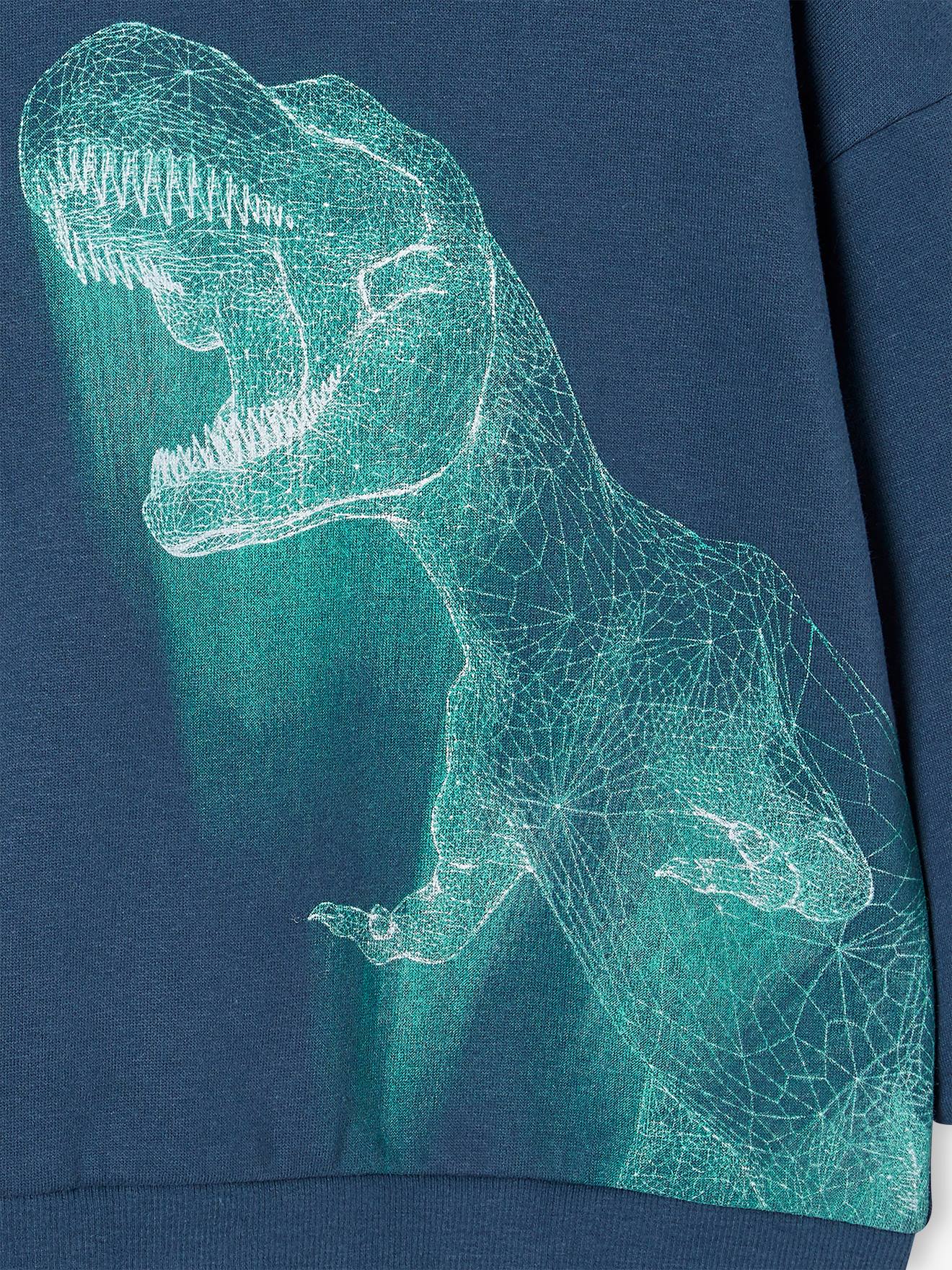 Moletom azul escuro com capuz e estampa de dinossauro neon para meninos