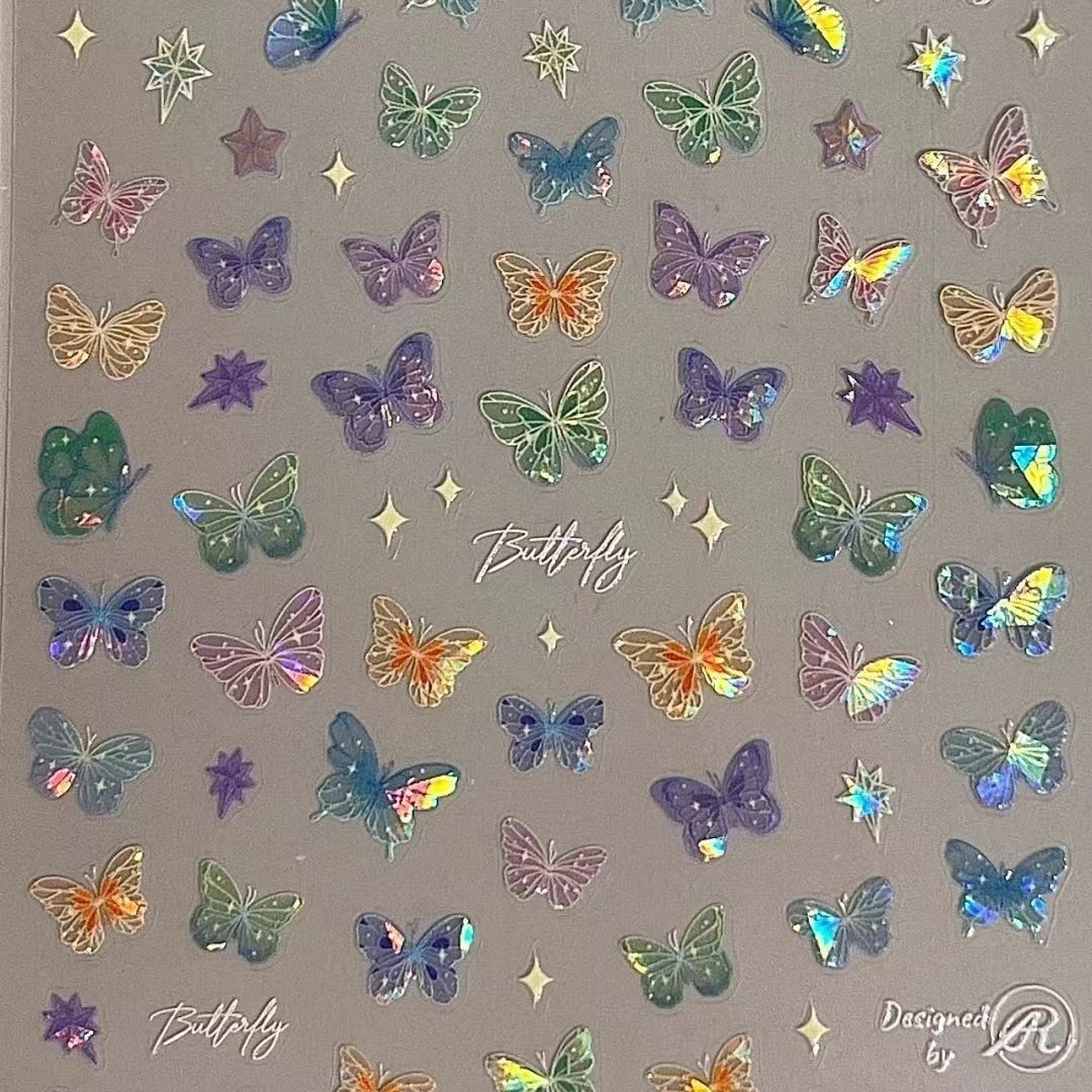 (82-tlg. Set) Nagel Sticker Nail Art Tattoo Selbstklebende Aufkleber Schmetterlinge - Bunt