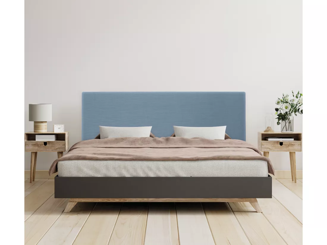 DHOME Tête de lit en lin naturel lisse 160x105cm avec pieds Lits 150/160 - Bleu
