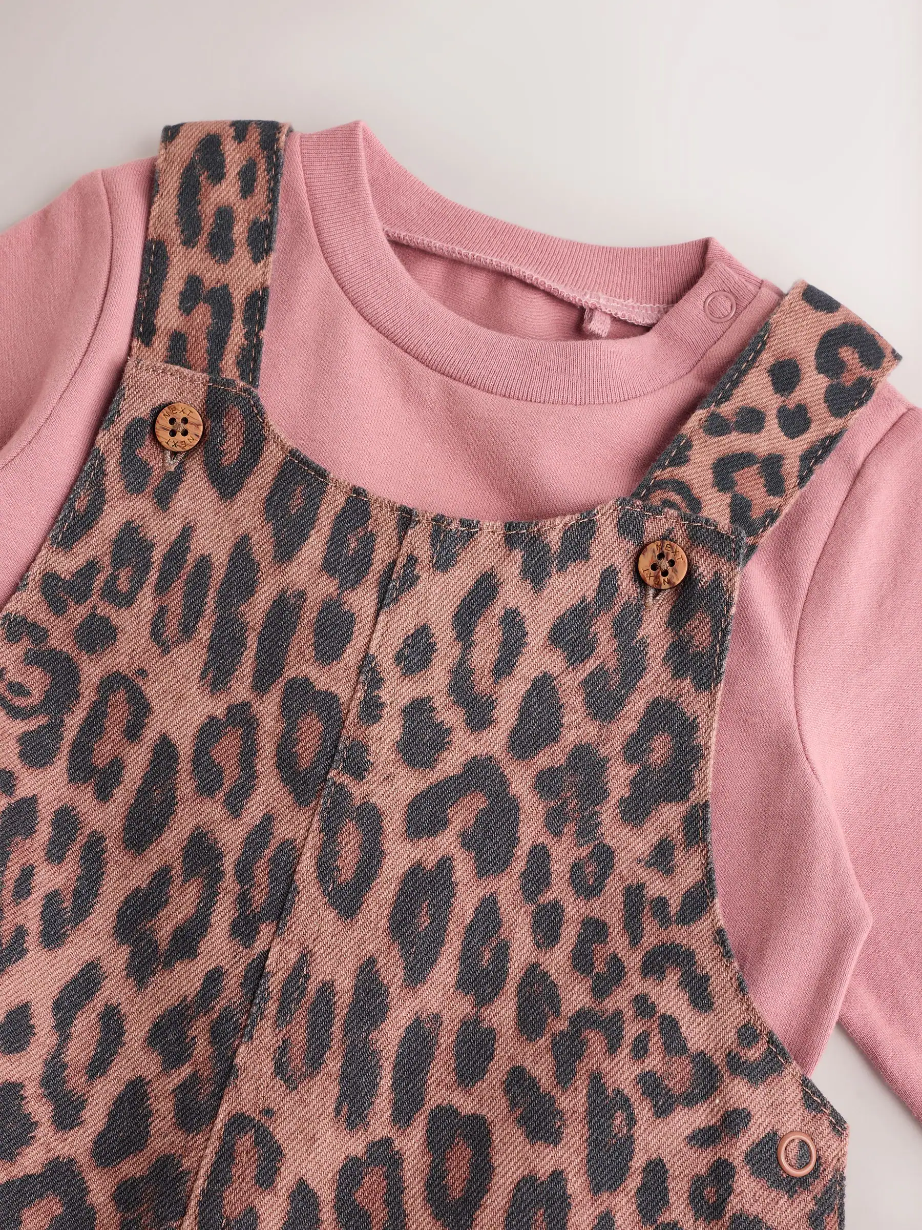 Lichtbruine luipaardprint - Baby Bodysuit met lange mouwen en bretelbroeken Set (0mnd-2jr)