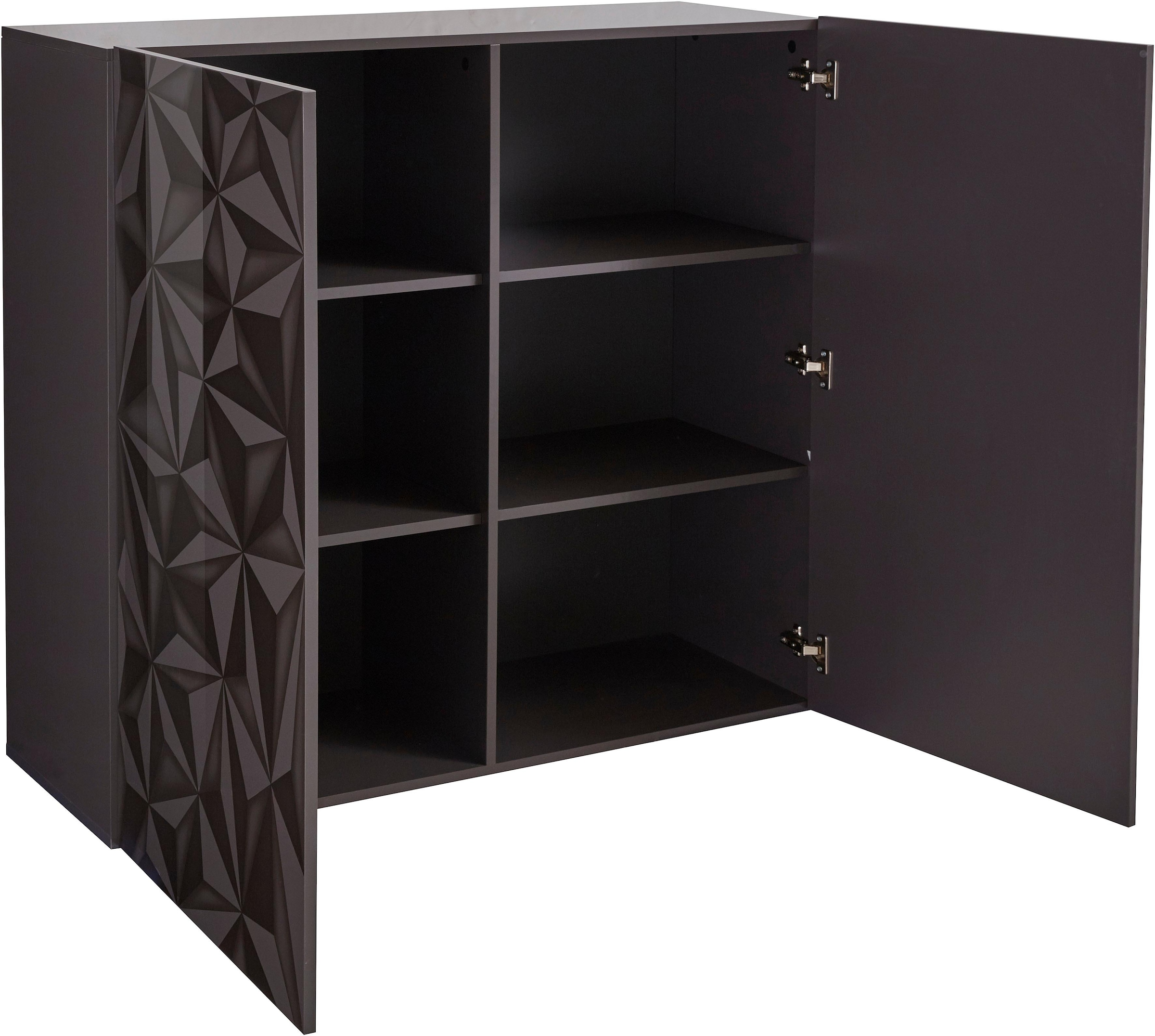 INOSIGN Highboard »Prisma Höhe 111 cm, Breite 121 cm, Kommode 2 Türen, Hochkommode« Front mit elegantem Siebdruck, grifflos, viel Stauraum