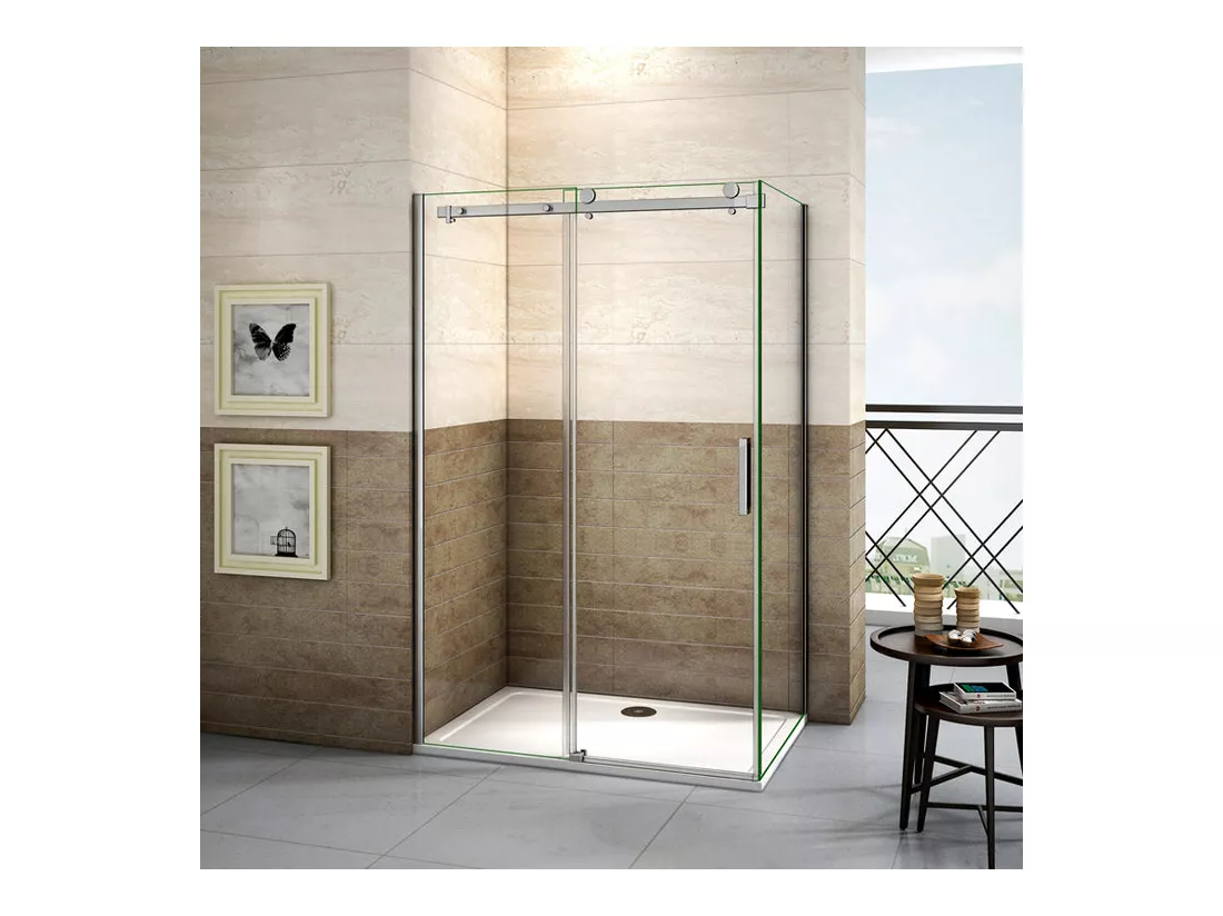 Cabine de douche coulissante 120x80x195cm, porte de douche 120cm + paroi latérale Hauteur 195cm, verre 8mm anticalcaire