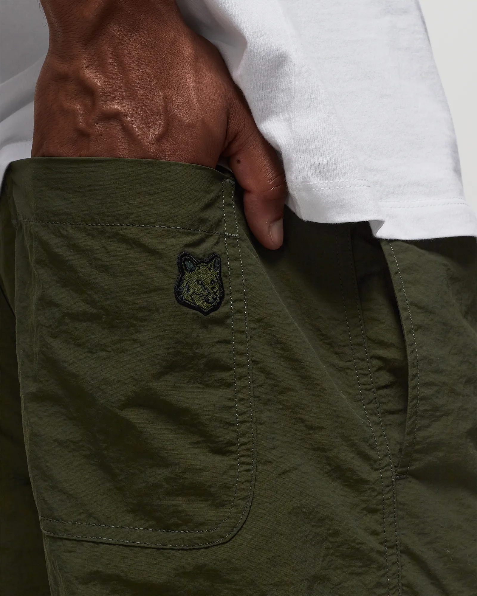 Maison Kitsune CASUAL STRAIGHT LEG PANTS IN CRISPY NYLON WITH TON