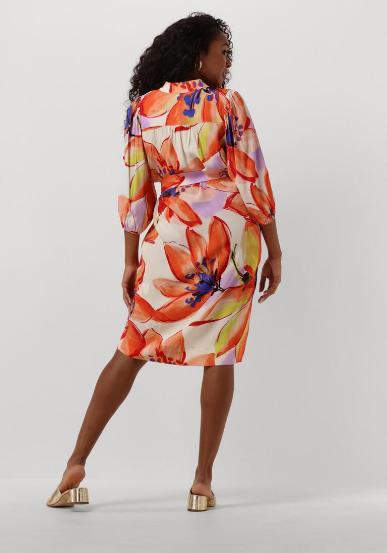 JANSEN AMSTERDAM oranje jansen amsterdam midi jurk wbf514 woven print dress kneelength v-neck 3/4 puffed sleeve