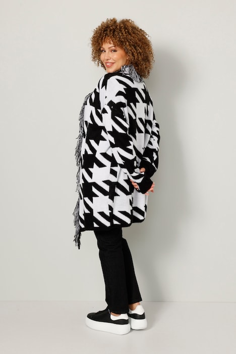 Strickjacke, offene Form, Fransenkanten