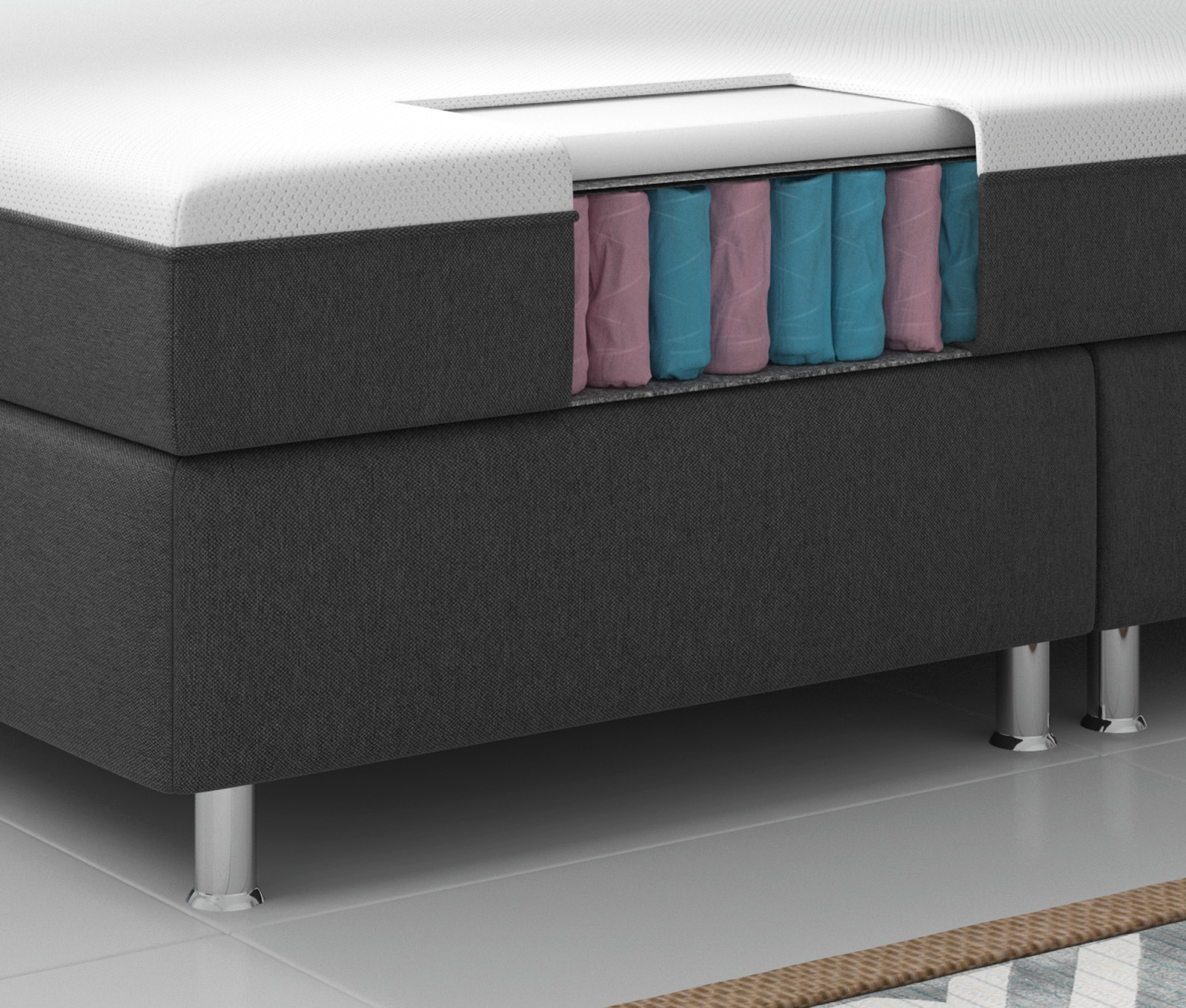 Boxspringbett - anthrazit - H3 - 180x200 cm