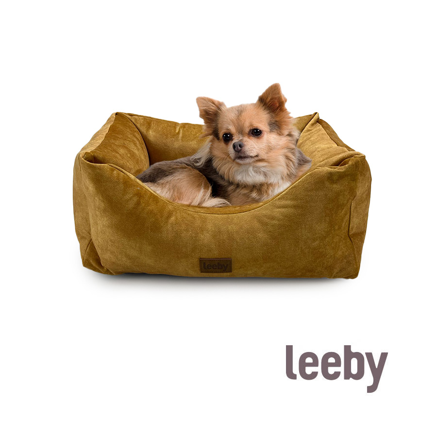 Cama para cães Leeby dourada, impermeável e removível