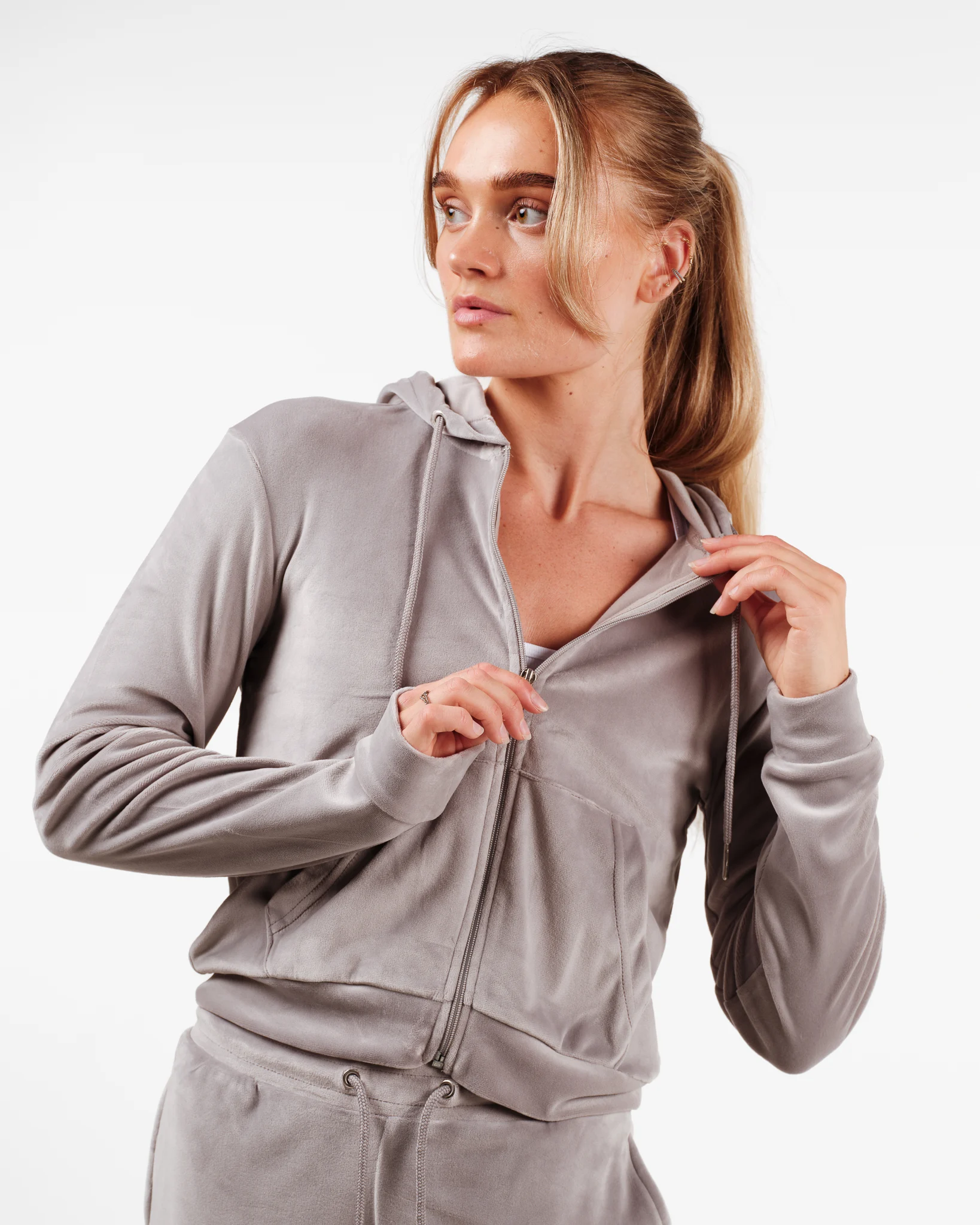 Weightless Jacey Velour Zip Hoodie Ultimate Gray