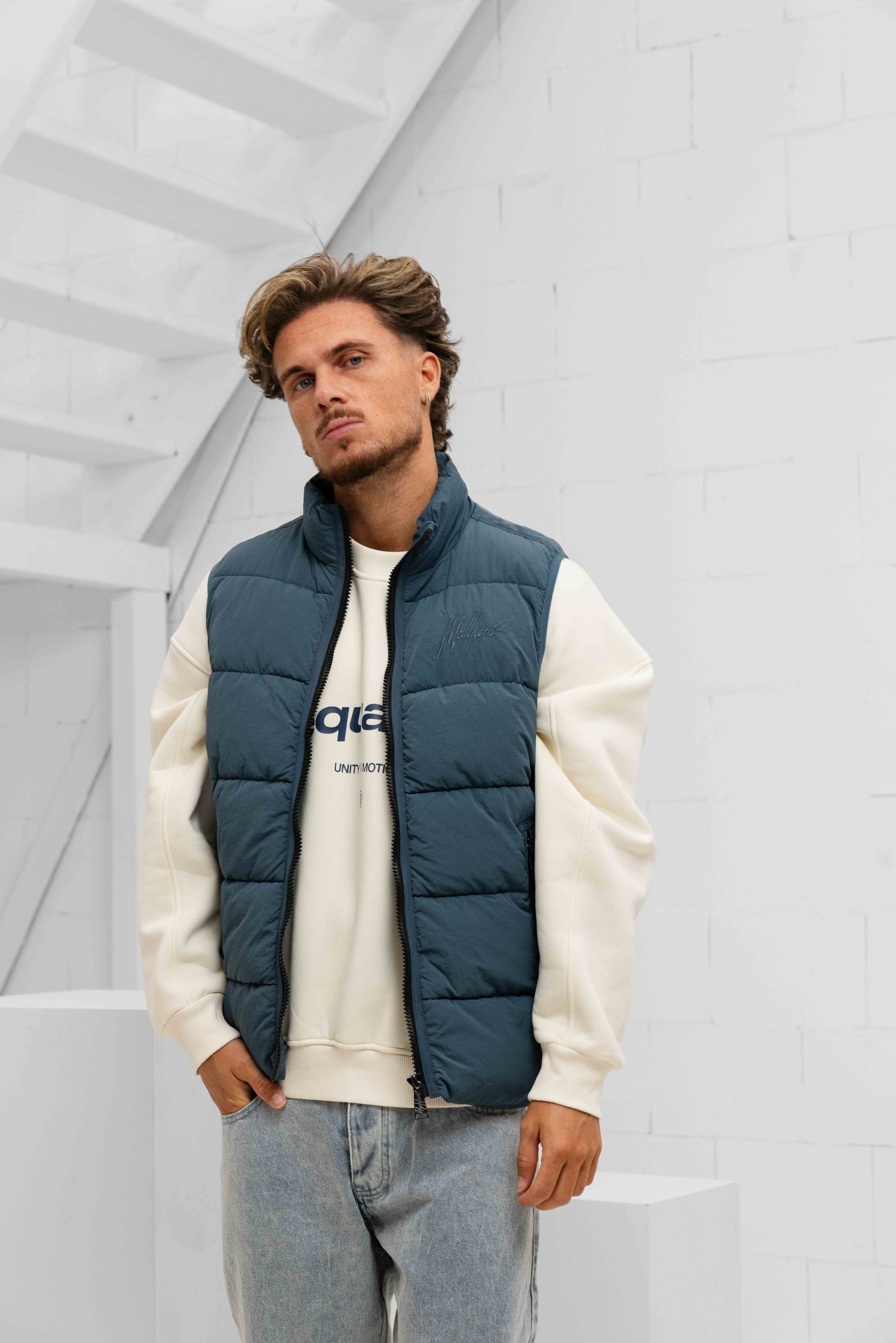 Malelions Matt Crinkle Padded Bodywarmer Heren Blauw