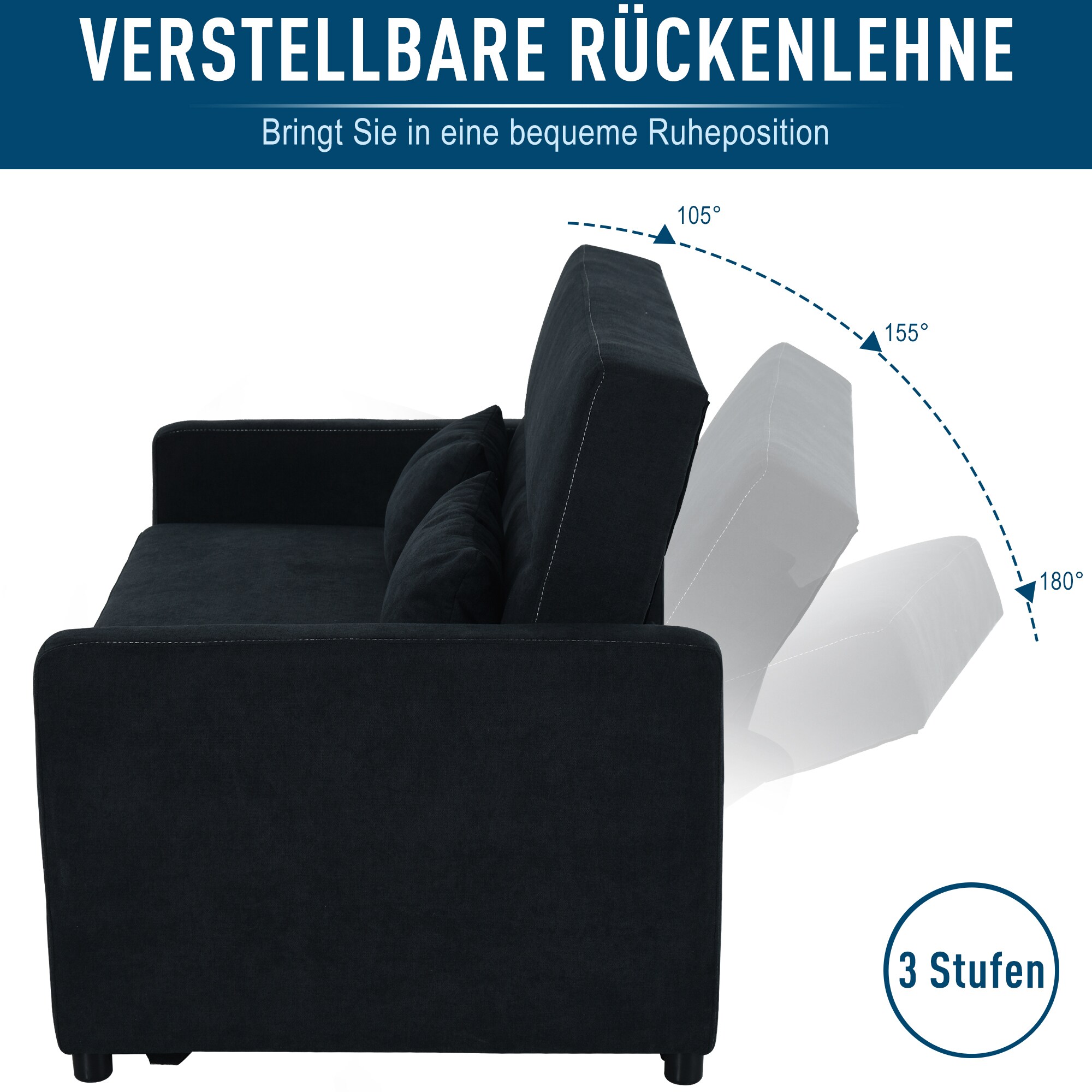 HOMCOM Schlafsofa als ausklappbarer 2-Sitzer dunkelgrau 148 x 82 x 89 cm (BxTxH)