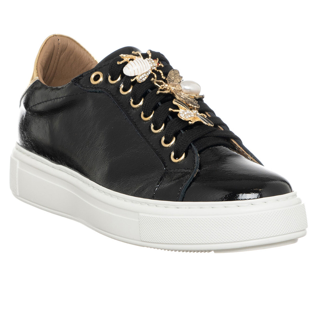 Loretta Pettinari Sneakers en Cuir Nello noir/doré