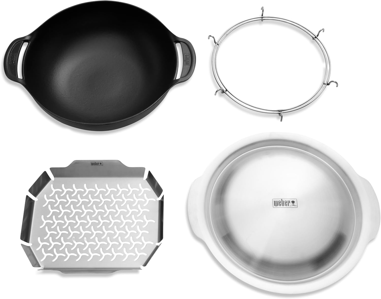 Weber Crafted Wok & Dampfgaraufsatz / 2-in-1 Edelstahl-Set zum Braten und Dämpfen von Gemüse, Fleisch oder Fisch – Silber (7607)