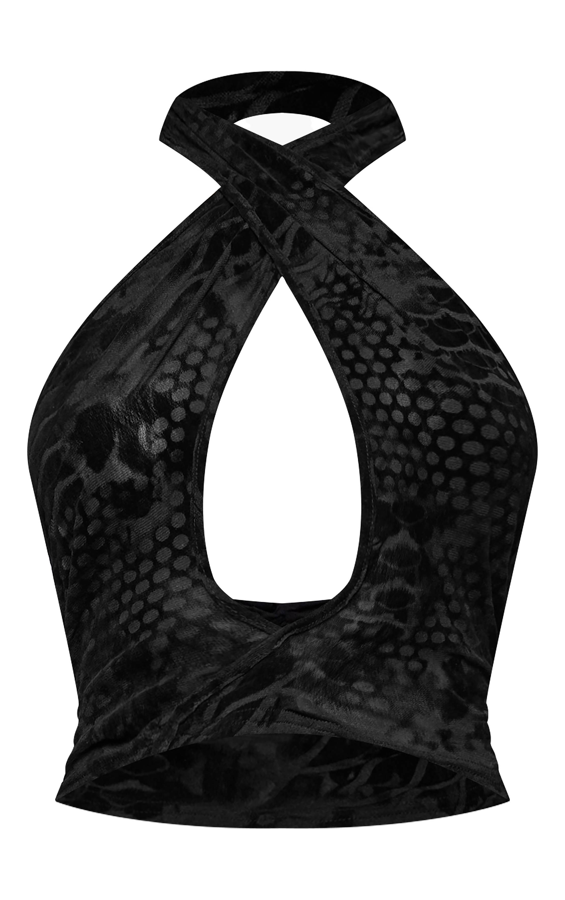 Noir Top Décolleté Dos Nu En Velours Dévoré