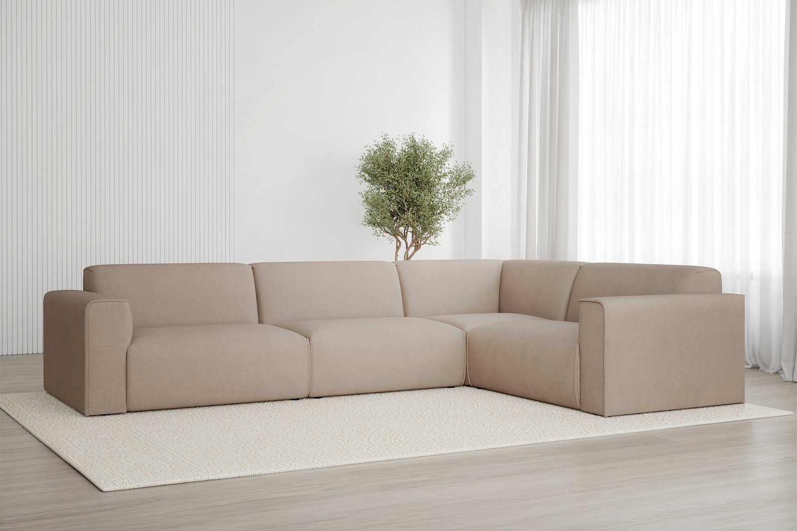 Monaco hjørnesofa 3/1,5 hjørnesofa. Tekstil Brego 34 Light Brown med sorte ben. Std komfort.