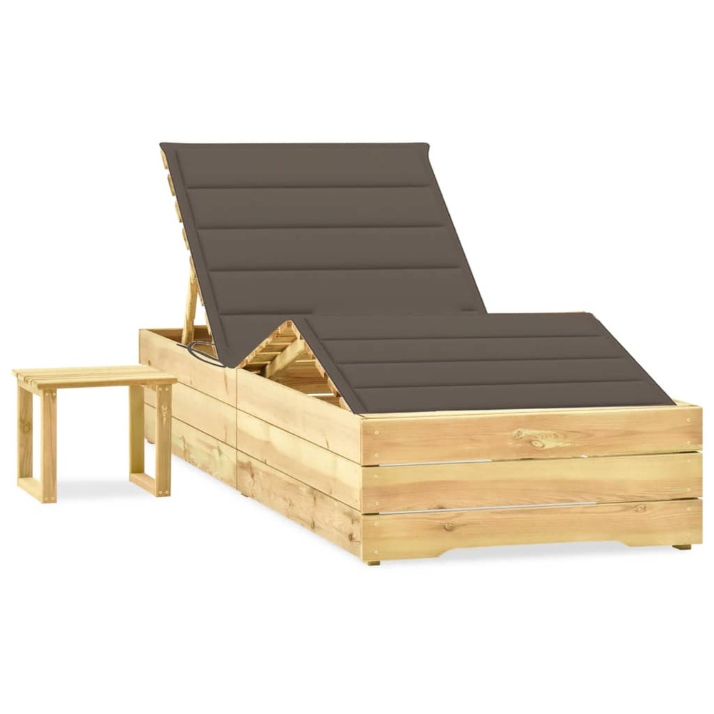 Transat chaise longue bain de soleil lit de jardin terrasse meuble d'extérieur 198 cm avec table et coussin pin imprégné 02_0