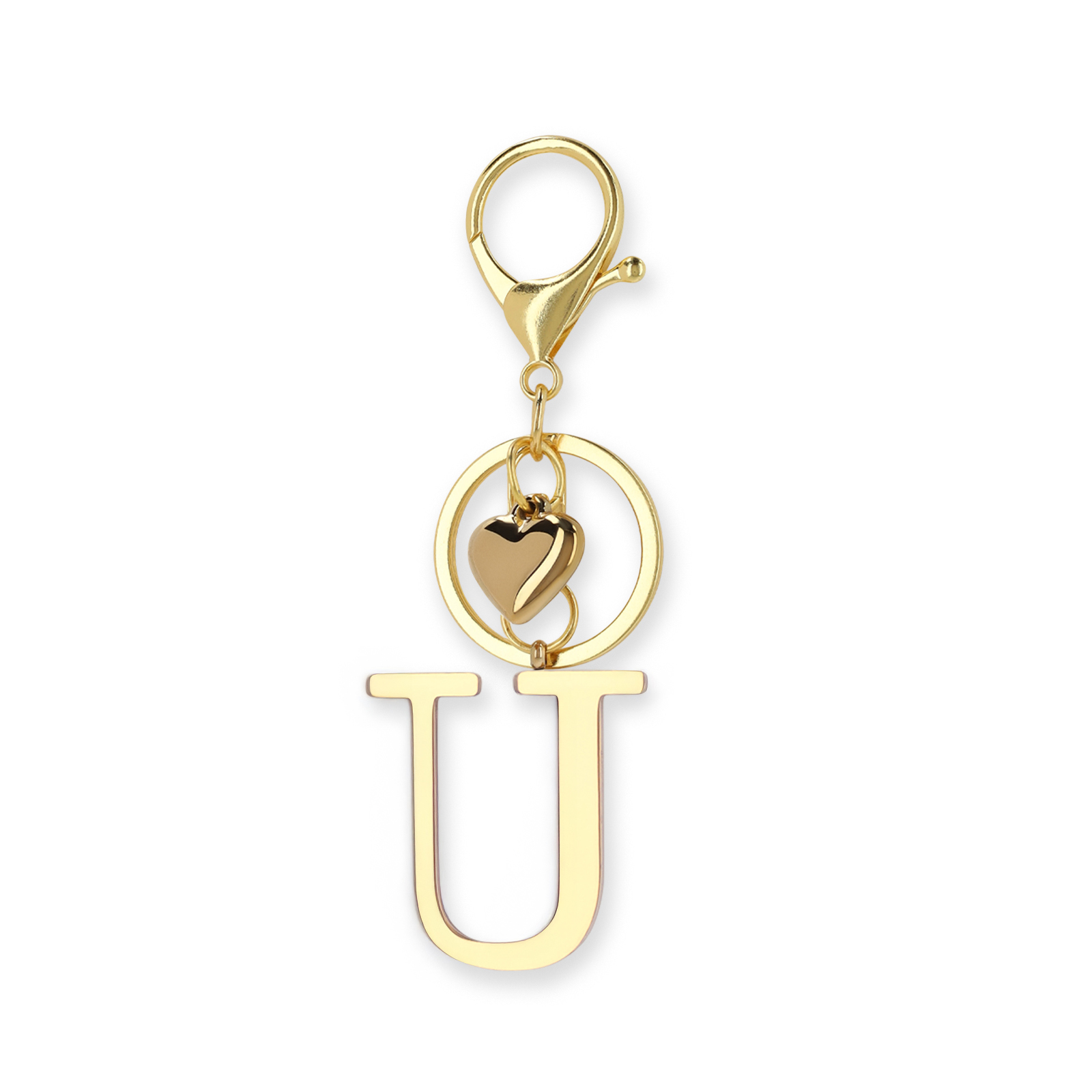 Goudkleurige bag charm letter U