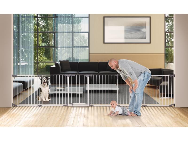 DREAMBABY Laufgitter Royale Converta Weiss 3-in-1 Metall Laufgitter breite Barriere/Kaminschutz