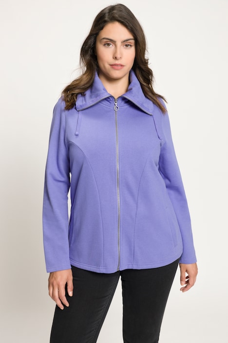 Sweatjacke, drapierter Stehkragen, Kunstleder-Details