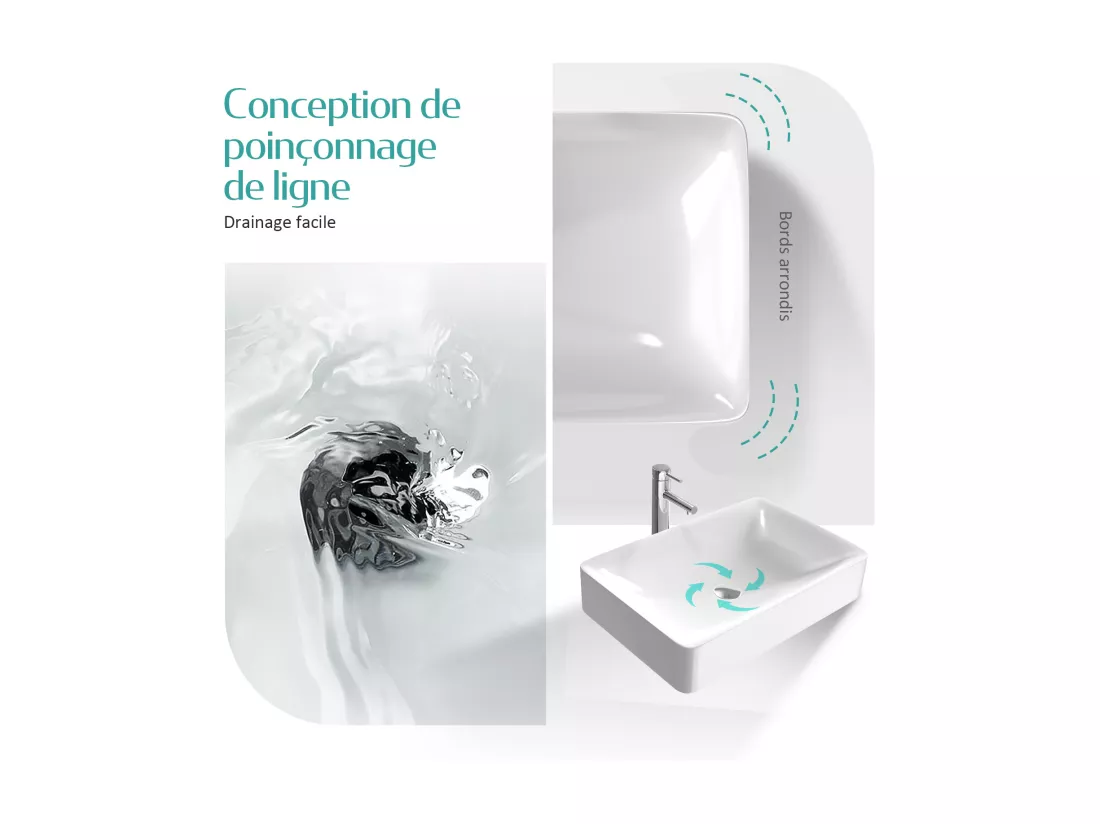 EMKE Vasque à Poser en céramique 40,5×40,5×12cm, Lavabo salle de bain carré, Lavabo à poser blanc brillant