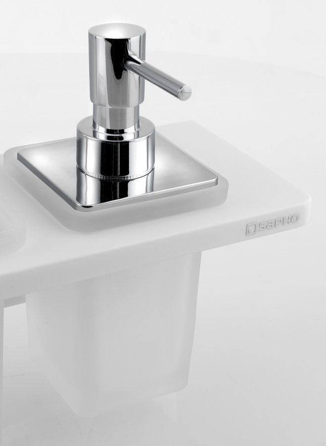 Sapho Abeline rockstone plank met glas en chromen zeepdispenser 80cm wit