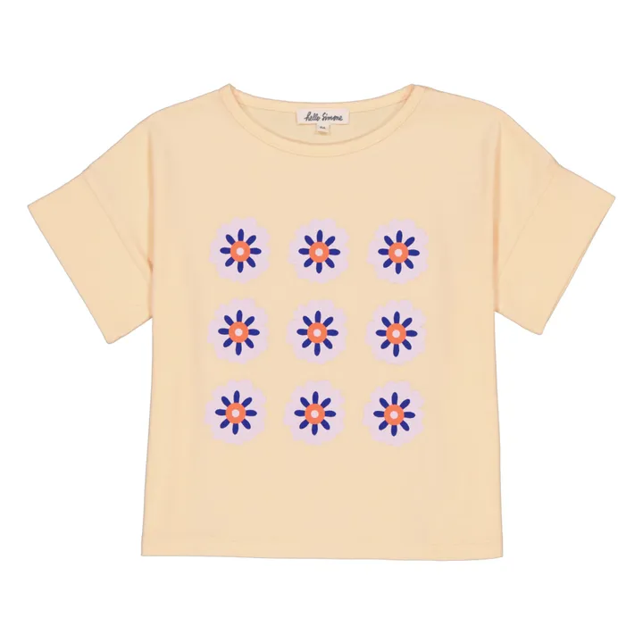 Hello Simone T-Shirt Crop Fleurs Coton Bio | Rose pêche