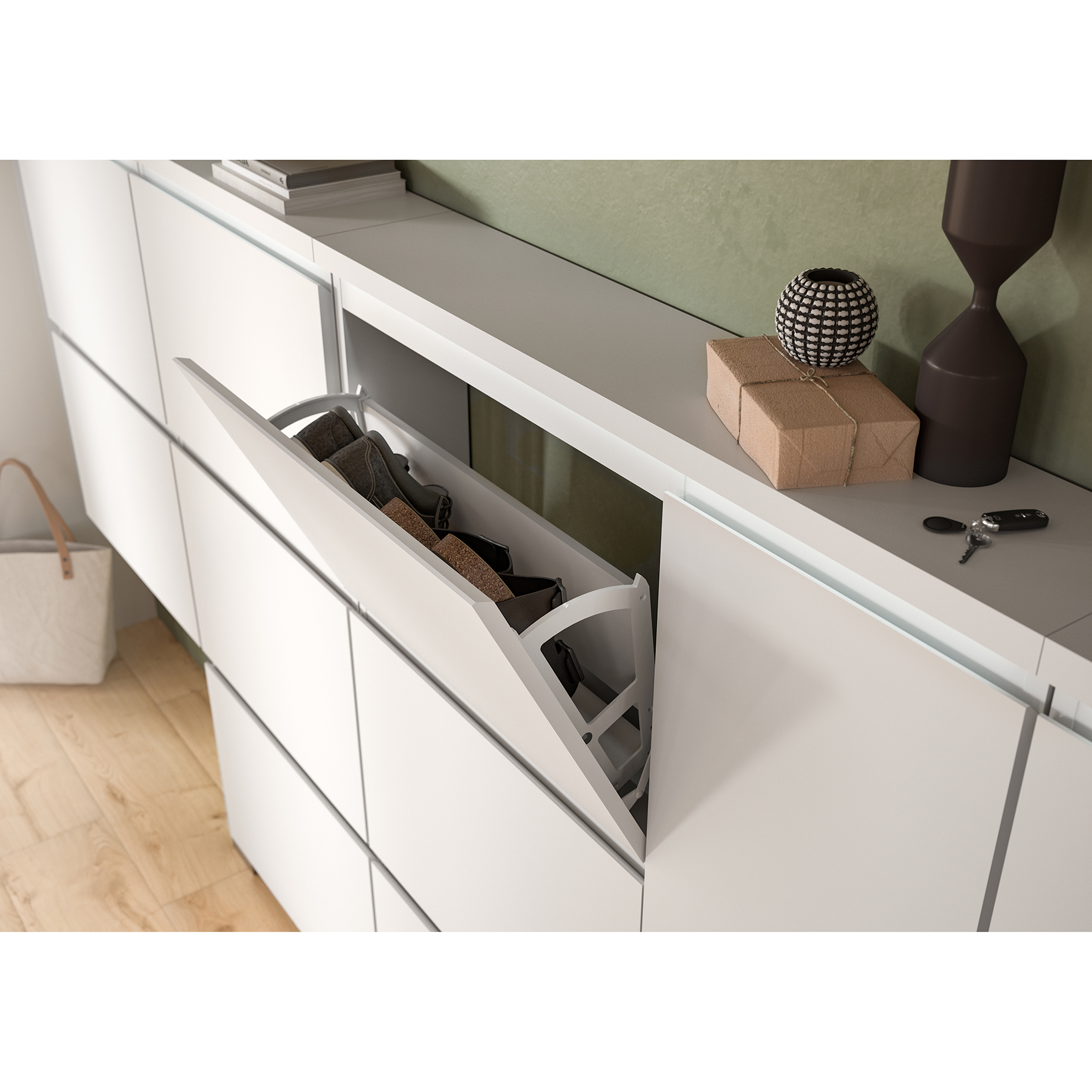 Schuhschrank SHOELOVE - weiß - 130 cm hoch