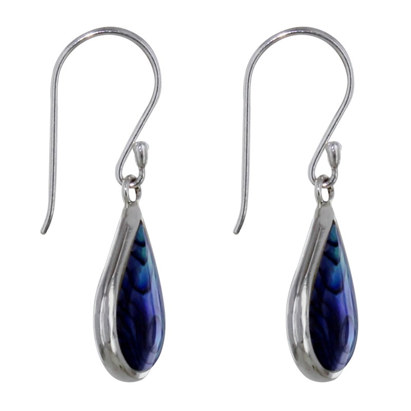 Boucles d'Oreilles Argent Petite Goutte Nacre Abalone Bleue