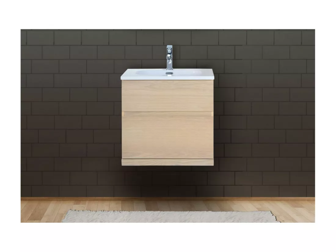 Meuble simple vasque suspendu chêne 60 cm ENIO