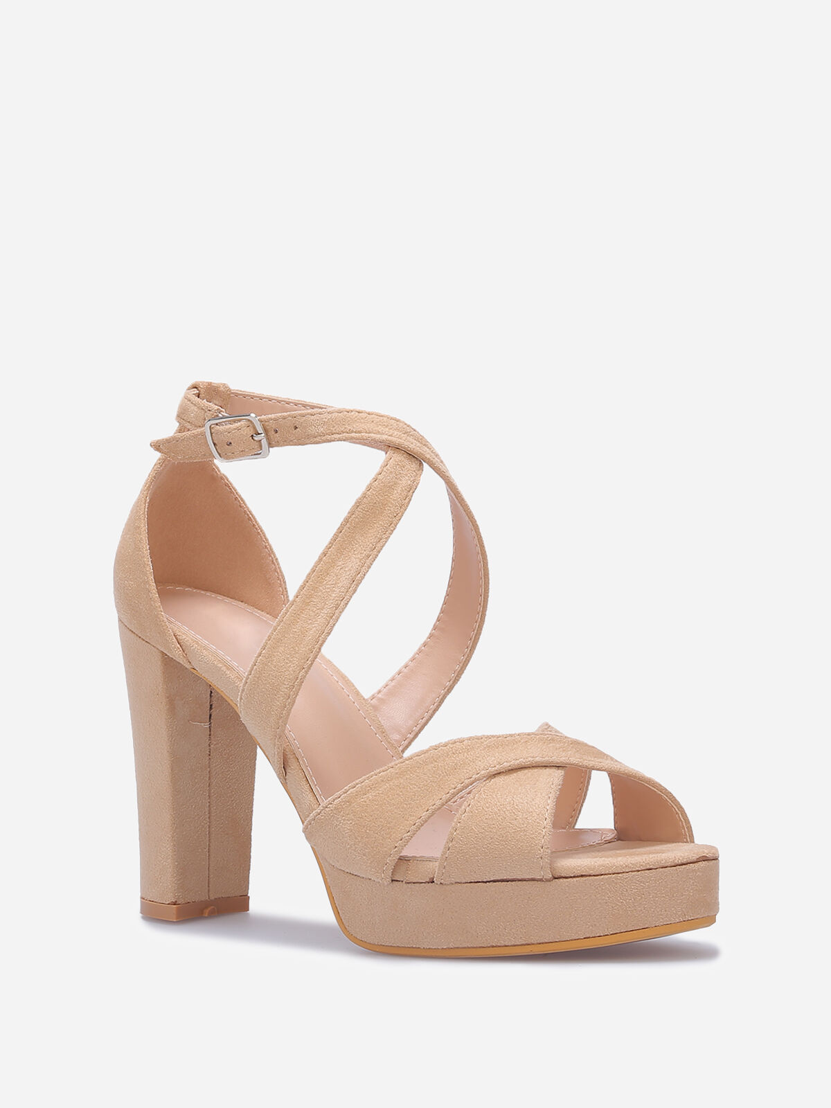 Sandales en suédine à plateforme- Beige