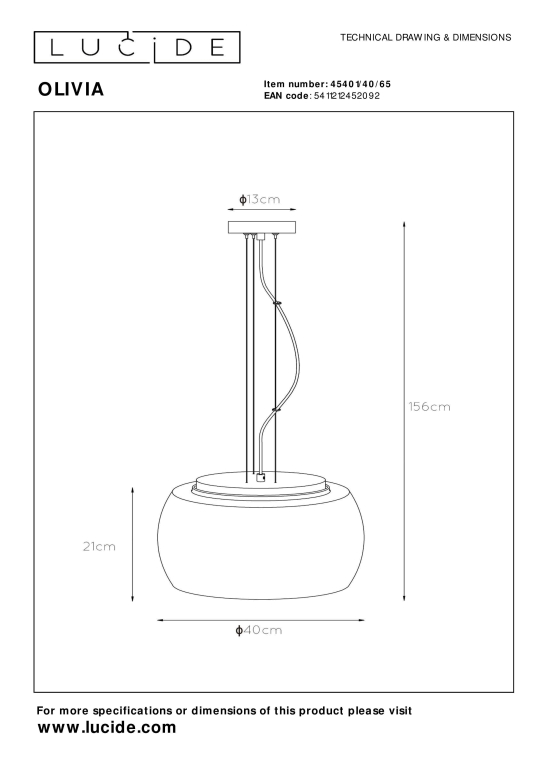 Lucide Olivia hanglamp Ø40 fumé