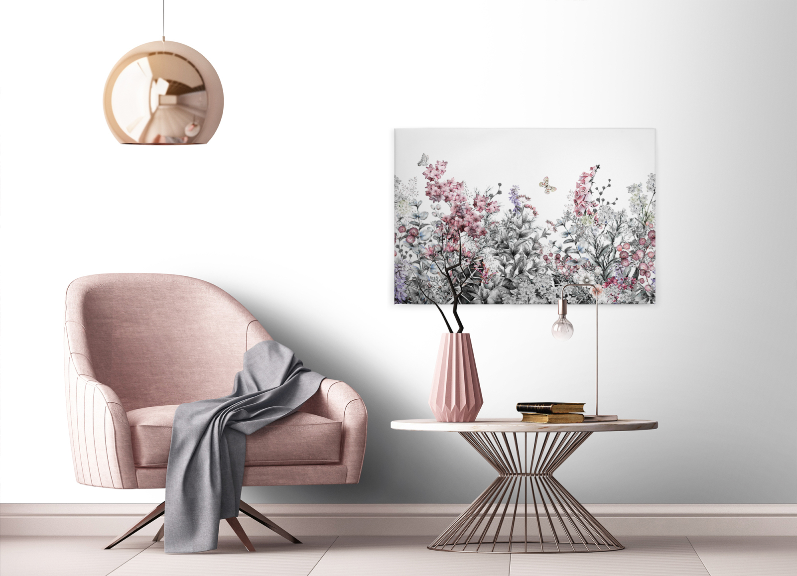 Leinwandbild BLUMEN BOUQET - grau-rosa - 90x60 cm